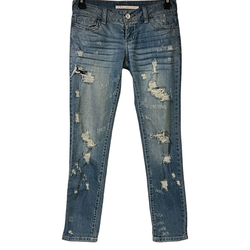 S&P by Standards & Practices Blue Denim Jeans Distressed Ripped Women size 3 L30
